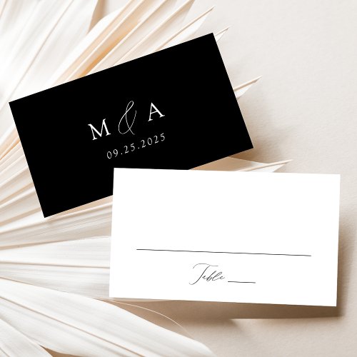 Modern Elegant Script Black and White Wedding Place Card