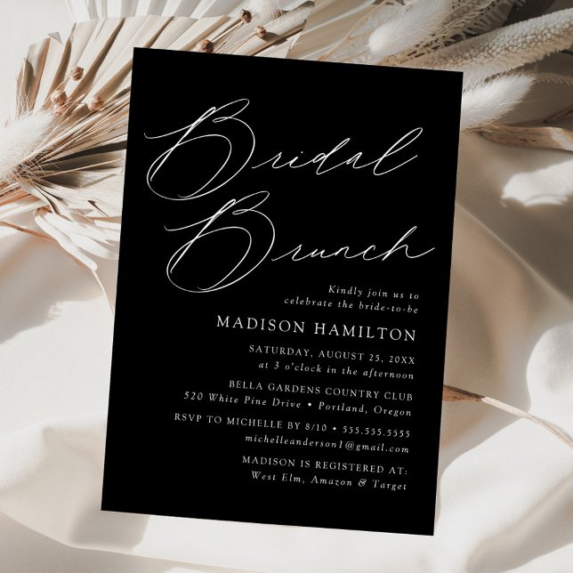 Modern Elegant Script Black Bridal Shower Brunch Invitation (Creator Uploaded)
