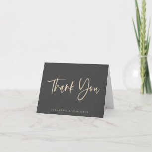 Modern Elegant Script Black Custom Message Wedding Letterpress Thank You Card