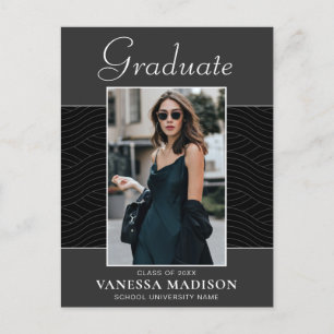 Modern   Elegant Script Black Gray 1 Photo Grad Postcard