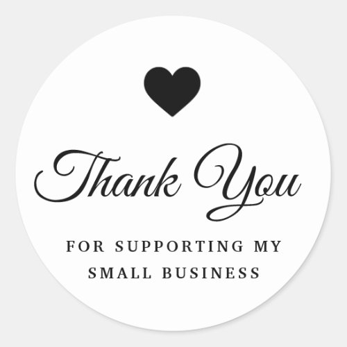 modern elegant script black heart Thank you  Classic Round Sticker