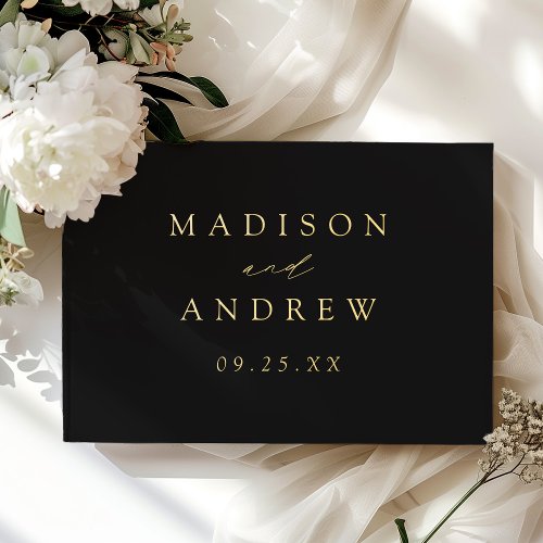 Modern Elegant Script Black Photo Wedding Foil Guest Book