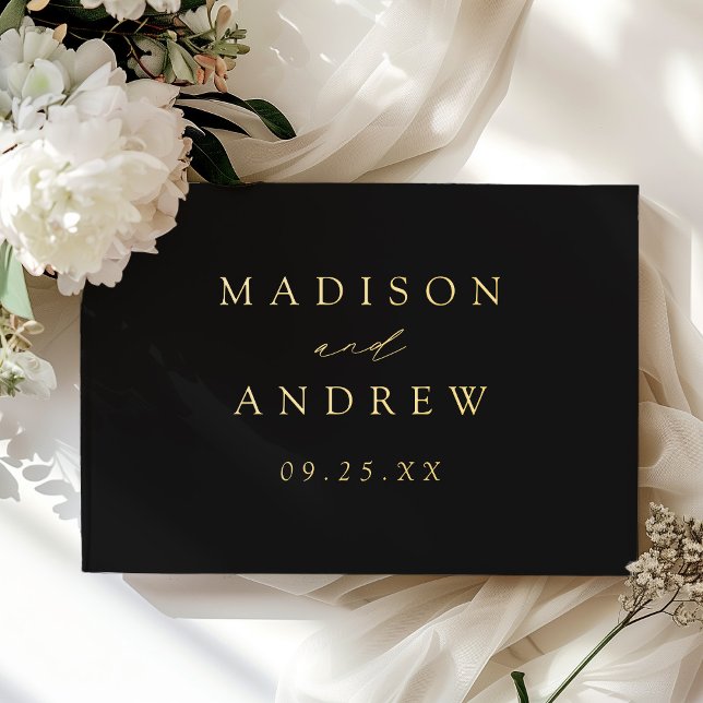 Modern Elegant Script Black Photo Wedding Foil Guest Book (Creator Uploaded)