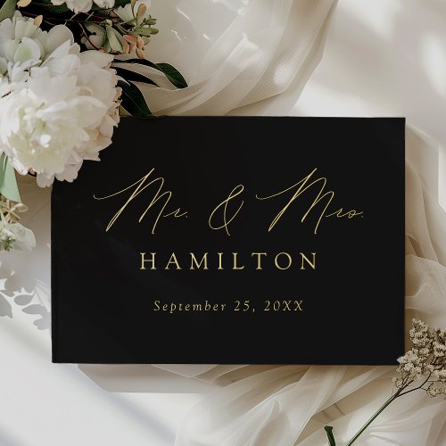 Modern Elegant Script Black Photo Wedding Foil Guest Book