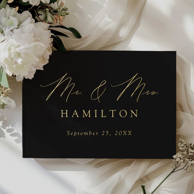 Modern Elegant Script Black Photo Wedding Foil Guest Book (Creator Uploaded)