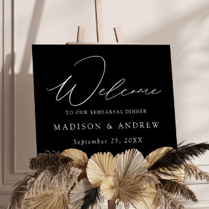 Modern Elegant Script Black Rehearsal Dinner Sign