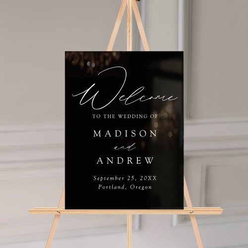 Modern Elegant Script Black Wedding Welcome Acrylic Sign