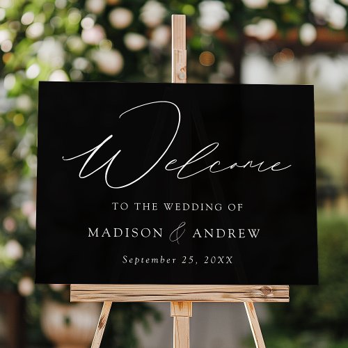 Modern Elegant Script Black Wedding Welcome Acrylic Sign