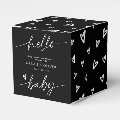 Modern Elegant Script Black & White Baby Shower Favor Boxes