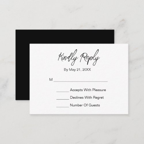 Modern Elegant Script Black White RSVP Card