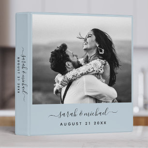 Modern Elegant Script Blue Photo Wedding Planner 3 Ring Binder