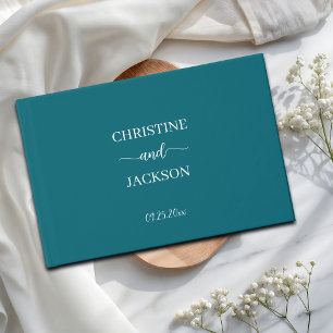 Modern Elegant Script Blue Teal Wedding Silver Foil Guest Book
