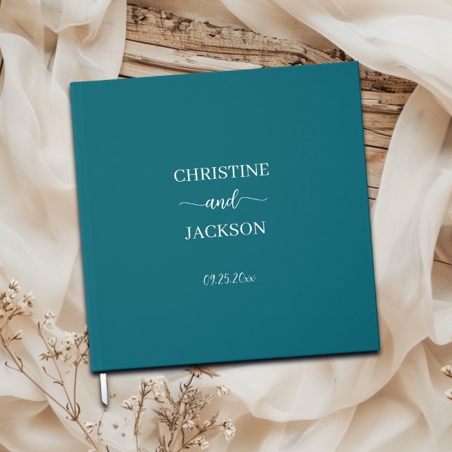 Modern Elegant Script Blue Teal Wedding Silver Foil Guest Book (Creator Uploaded)