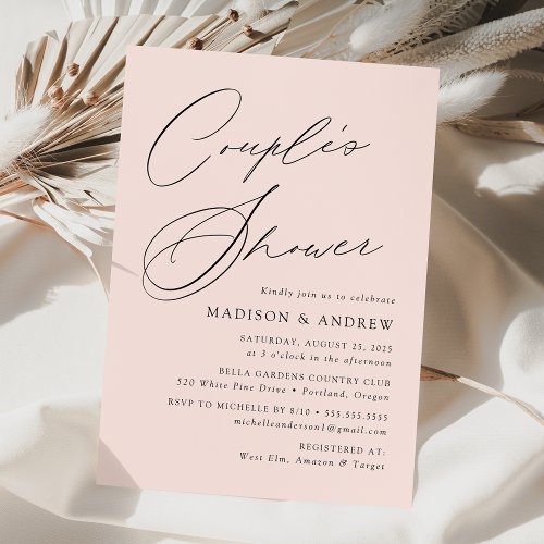 Modern Elegant Script Blush Couples Shower Invitation