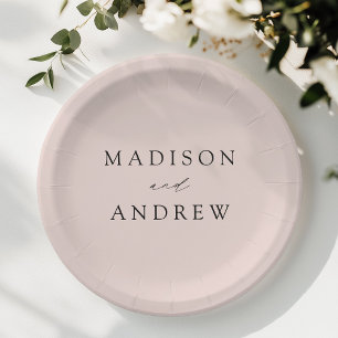 Modern Elegant Script Blush Pink Wedding Paper Plates