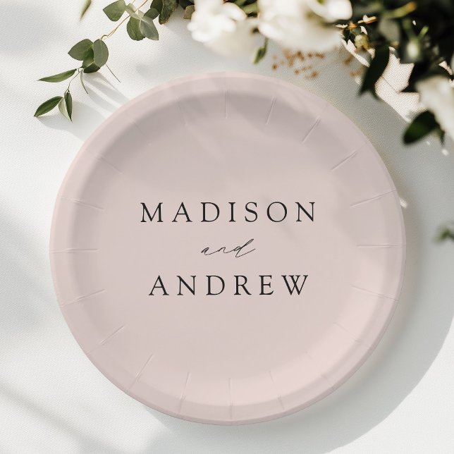 Modern Elegant Script Blush Pink Wedding Paper Plates (Creator Uploaded)