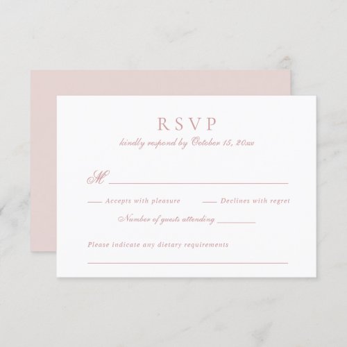 Modern Elegant Script Blush Pink Wedding RSVP Invitation