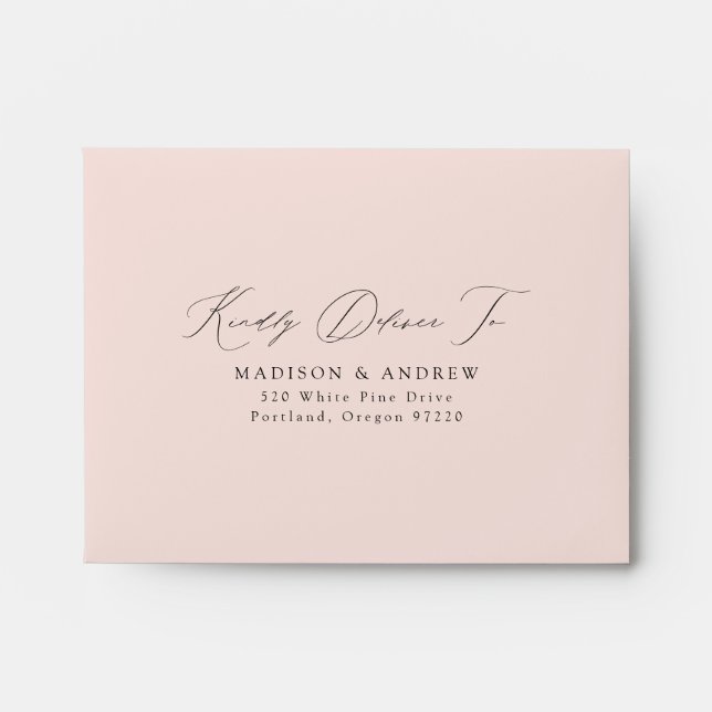 Modern Elegant Script Blush Wedding RSVP Envelope (Front)