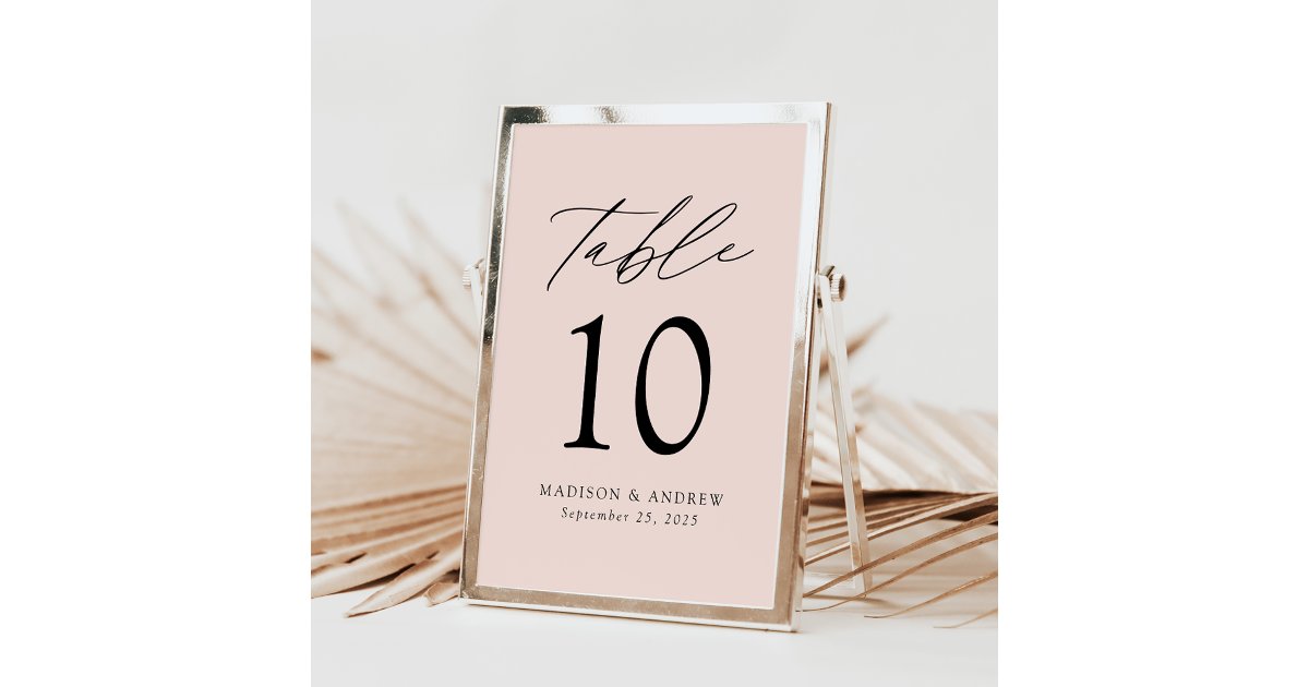 Modern Elegant Script Blush Wedding Table Number | Zazzle
