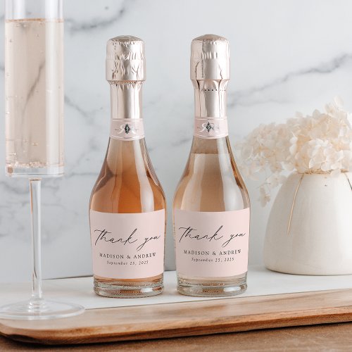 Modern Elegant Script Blush Wedding Thank You Sparkling Wine Label