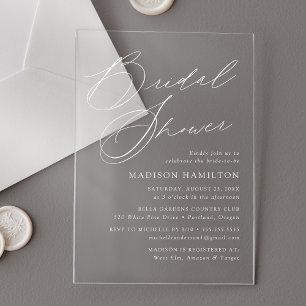 Modern Elegant Script Bridal Shower Acrylic Invitations