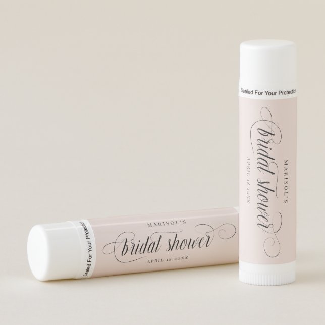 Modern Elegant Script Bridal Shower Blush Pink Lip Balm (Front)