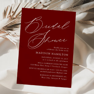 Modern Elegant Script Burgundy Bridal Shower Invitation
