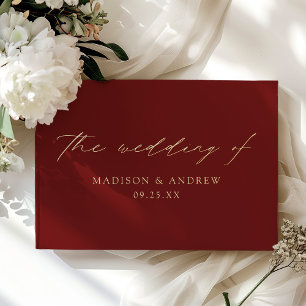 Modern Elegant Script Burgundy Photo Wedding Foil Guest Book