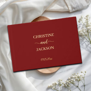 Modern Elegant Script Burgundy Wedding Gold Foil Guest Book