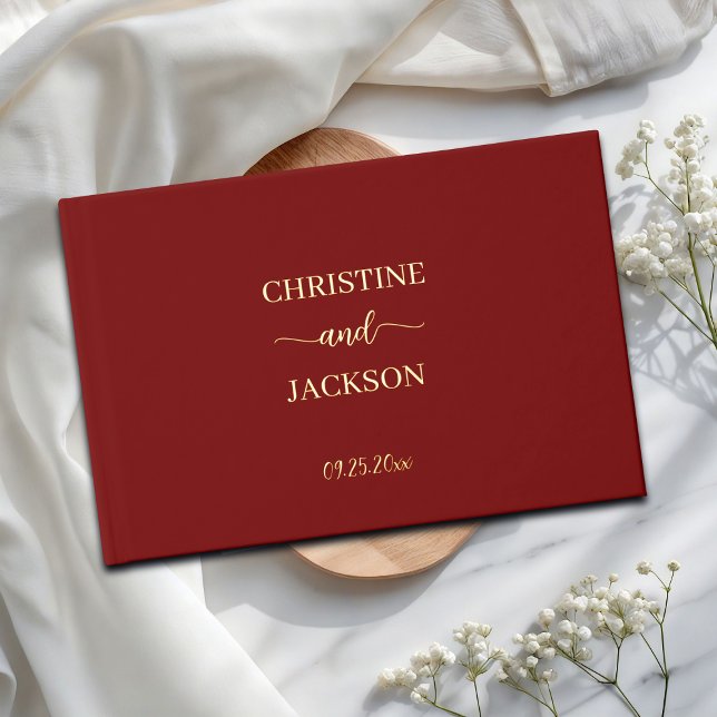 Modern Elegant Script Burgundy Wedding Gold Foil Guest Book (Creator Uploaded)