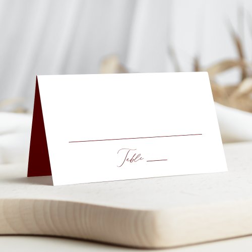 Modern Elegant Script Burgundy Wedding Place Card
