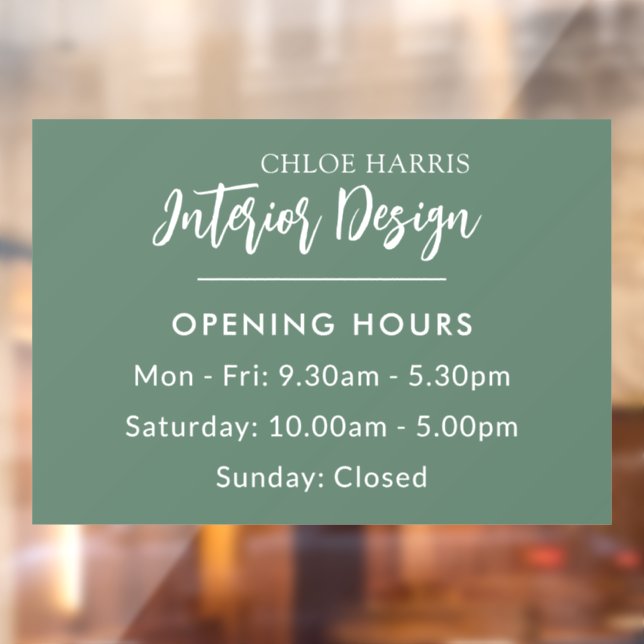 Modern Elegant Script Business Opening Hours Window Cling (Sheet 2)