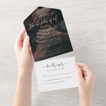 Modern Elegant Script Calligraphy Photo Wedding All In One Invitation