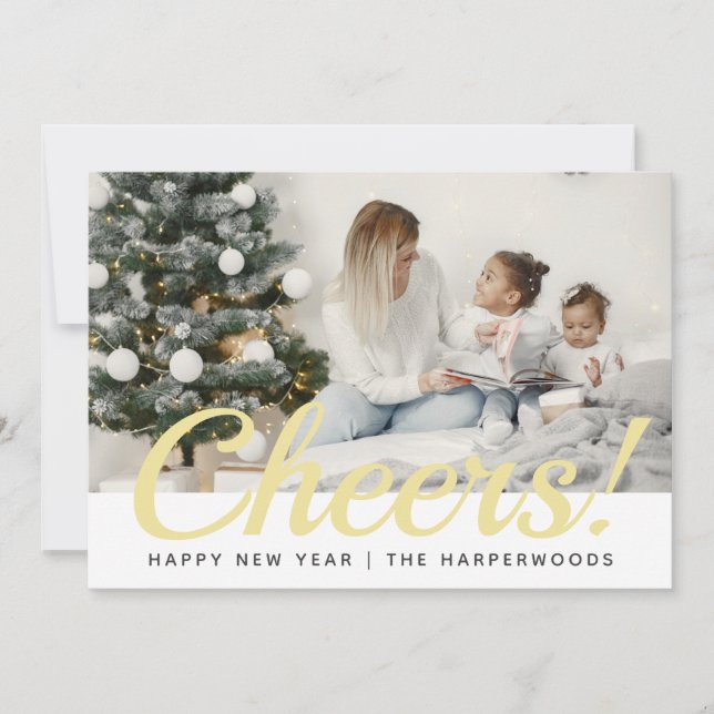Modern Elegant Script Cheers Happy New Year  Holiday Card (Front)