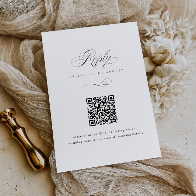 Modern Elegant Script Classic QR Code Wedding RSVP Card (Creator Uploaded)