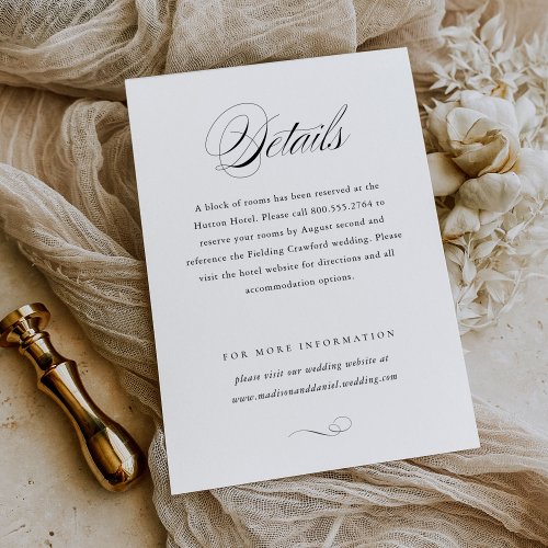 Modern Elegant Script Classic Wedding Details Enclosure Card