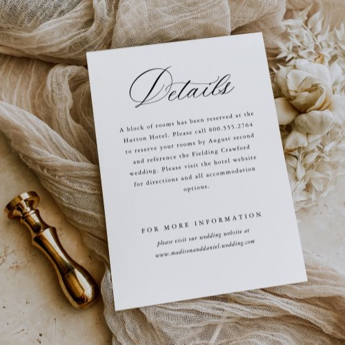 Modern Elegant Script Classic Wedding Details Enclosure Card