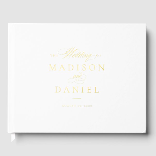 Modern Elegant Script Classic Wedding Foil Guest Book (Front)