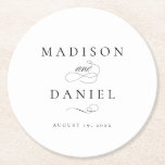 Modern Elegant Script Classic Wedding Round Paper Coaster<br><div class="desc">Modern Elegant Script Classic Wedding paper coaster features unique calligraphy script paired with stylish type. The black and white color scheme is perfect for any event,  formal or casual.</div>