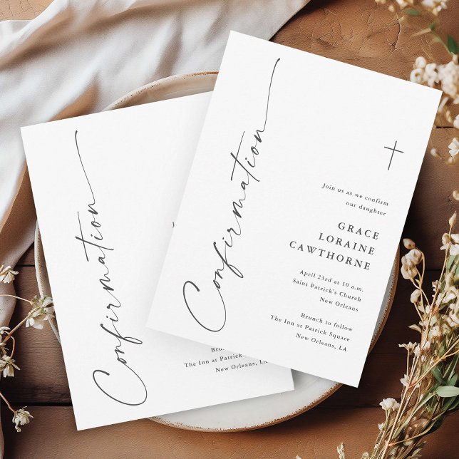 Modern Elegant Script Confirmation Invitation (Modern handwritten gender neutral religious confirmation invitations.)