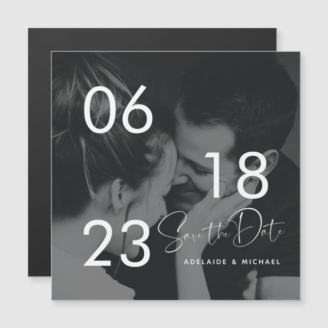 Modern Elegant Script Couple Photo Save the Date (Front/Back)