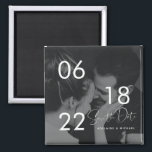 Modern Elegant Script Couple Photo Save the Date Magnet<br><div class="desc">Modern Elegant Script Couple Photo Save the Date Magnet. Black and White or color photo with simple black transparent overlay typography design. Contact us if you need some assistance: yourstyle@pgco-designs.com .</div>