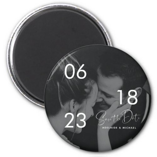 Modern Elegant Script Couple Photo Save the Date Magnet