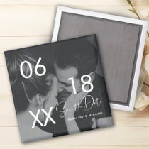 Modern Elegant Script Couple Photo Save the Date Magnet