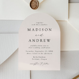 Modern Elegant Script Cream Arch Wedding Invitation