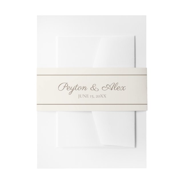 Modern Elegant Script Cream Brown Wedding Invitation Belly Band (Front Example)