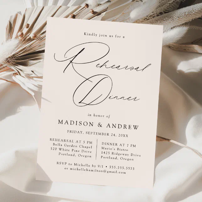 Modern Elegant Script Cream Rehearsal Dinner Invitation | Zazzle