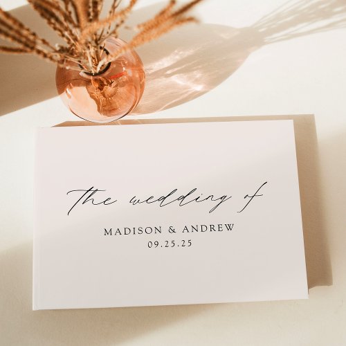 Modern Elegant Script Cream Wedding Guest Book