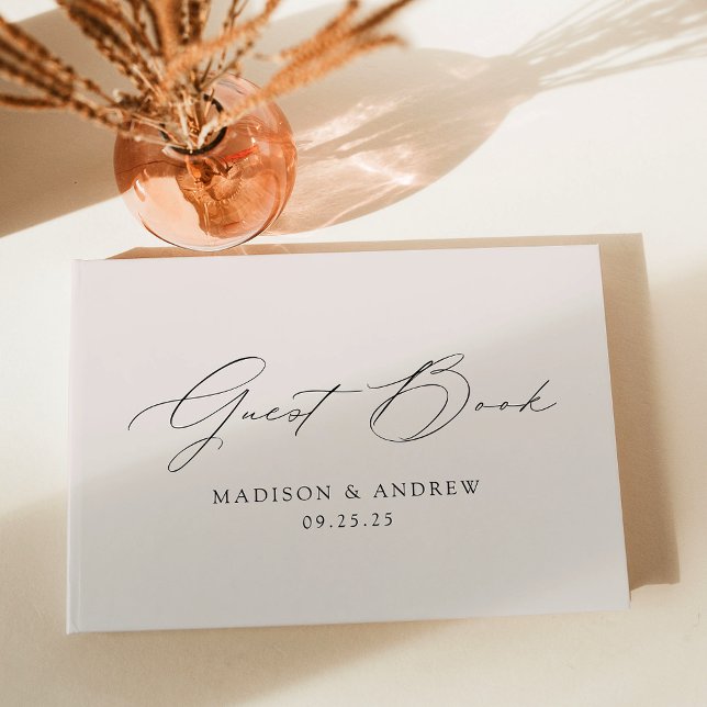 Modern Elegant Script Cream Wedding Guest Book (Creator Uploaded)