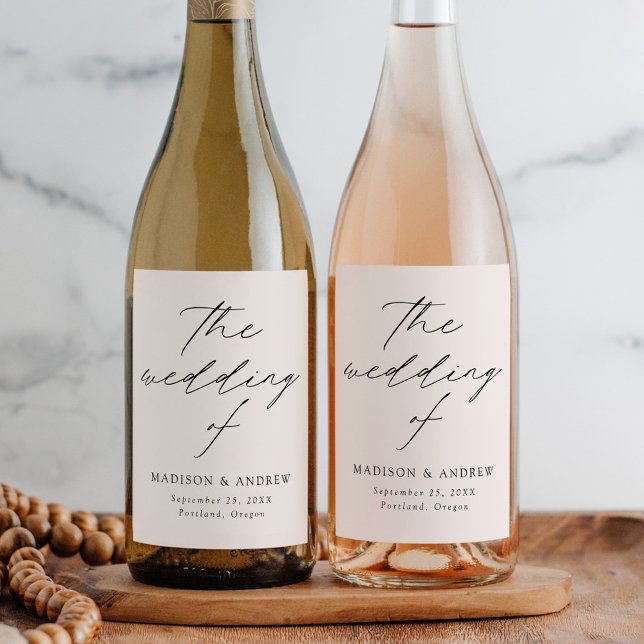 Modern Elegant Script Cream Wedding Wine Label (Creator Uploaded)